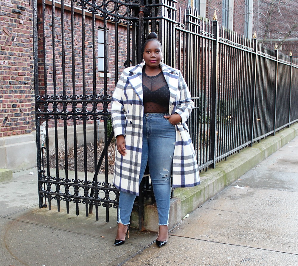 plus size plaid trend featuring Simply Be plaid coat