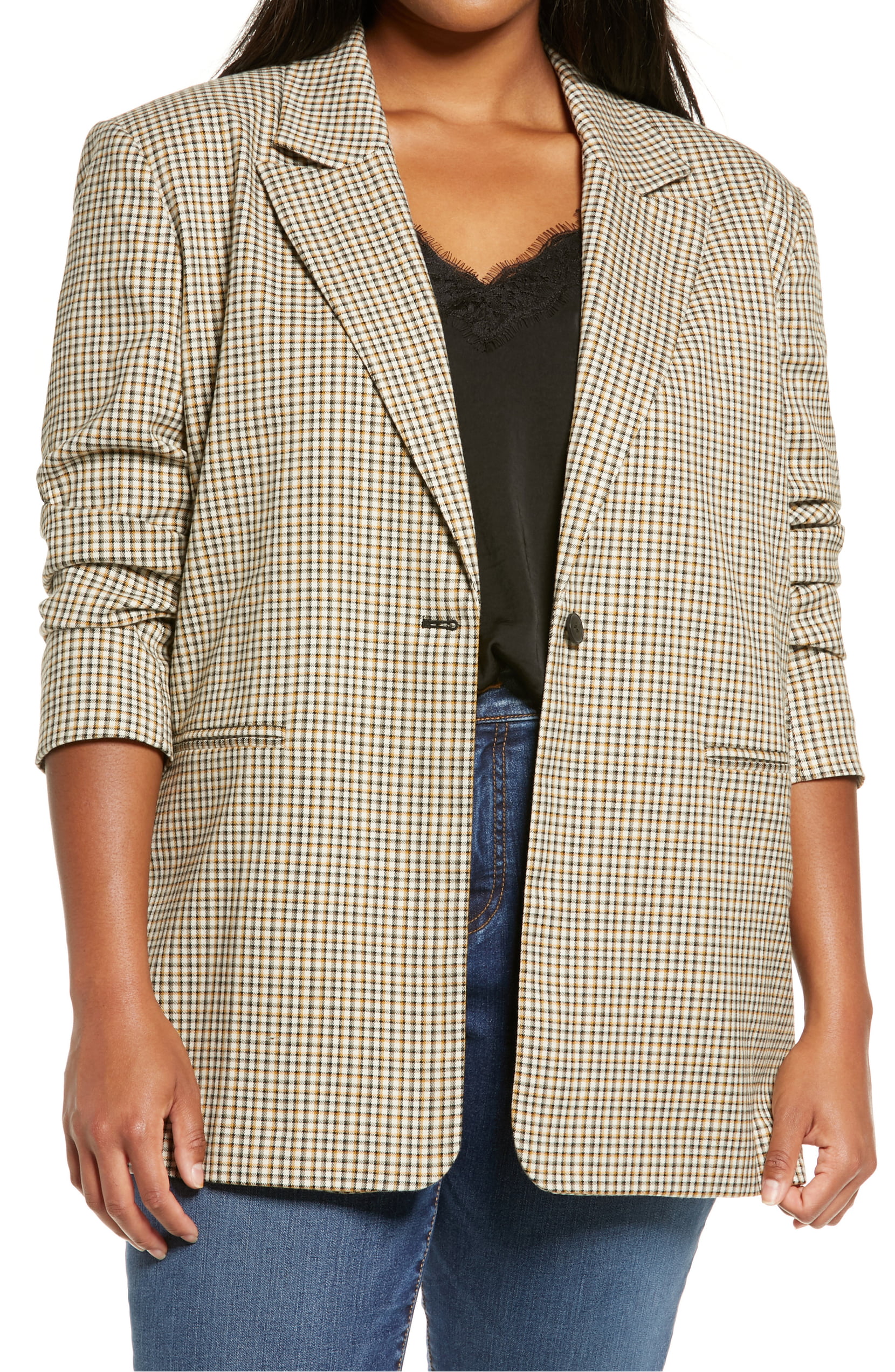 plaid plus size blazer