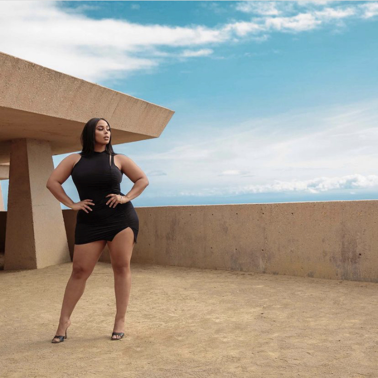plus size model tabria majors and boohoo black mini dress